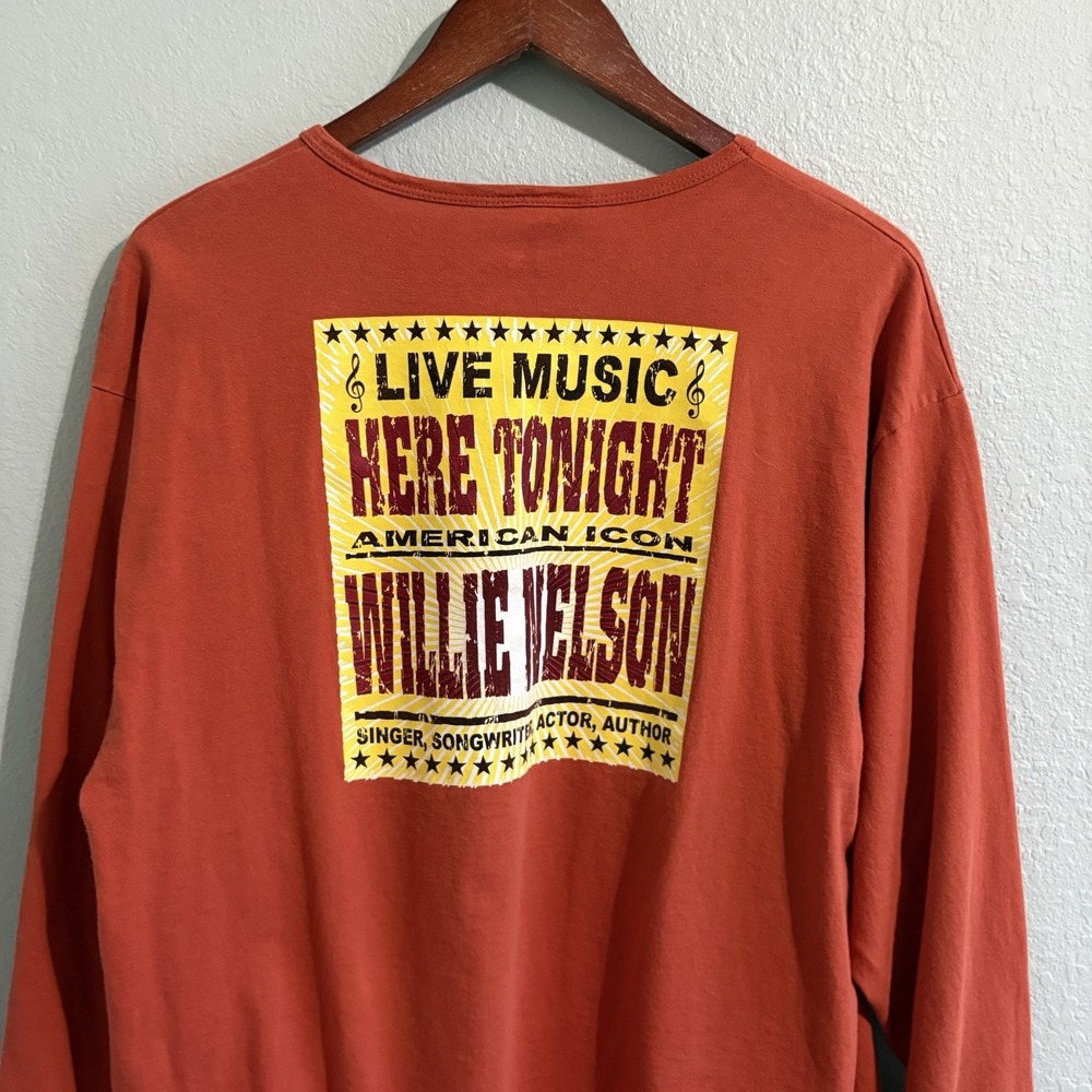Willie Nelson Spirit Long Sleeve T Shirt Aloré Made USA Orange Size L Flaw - Picture 4 of 14